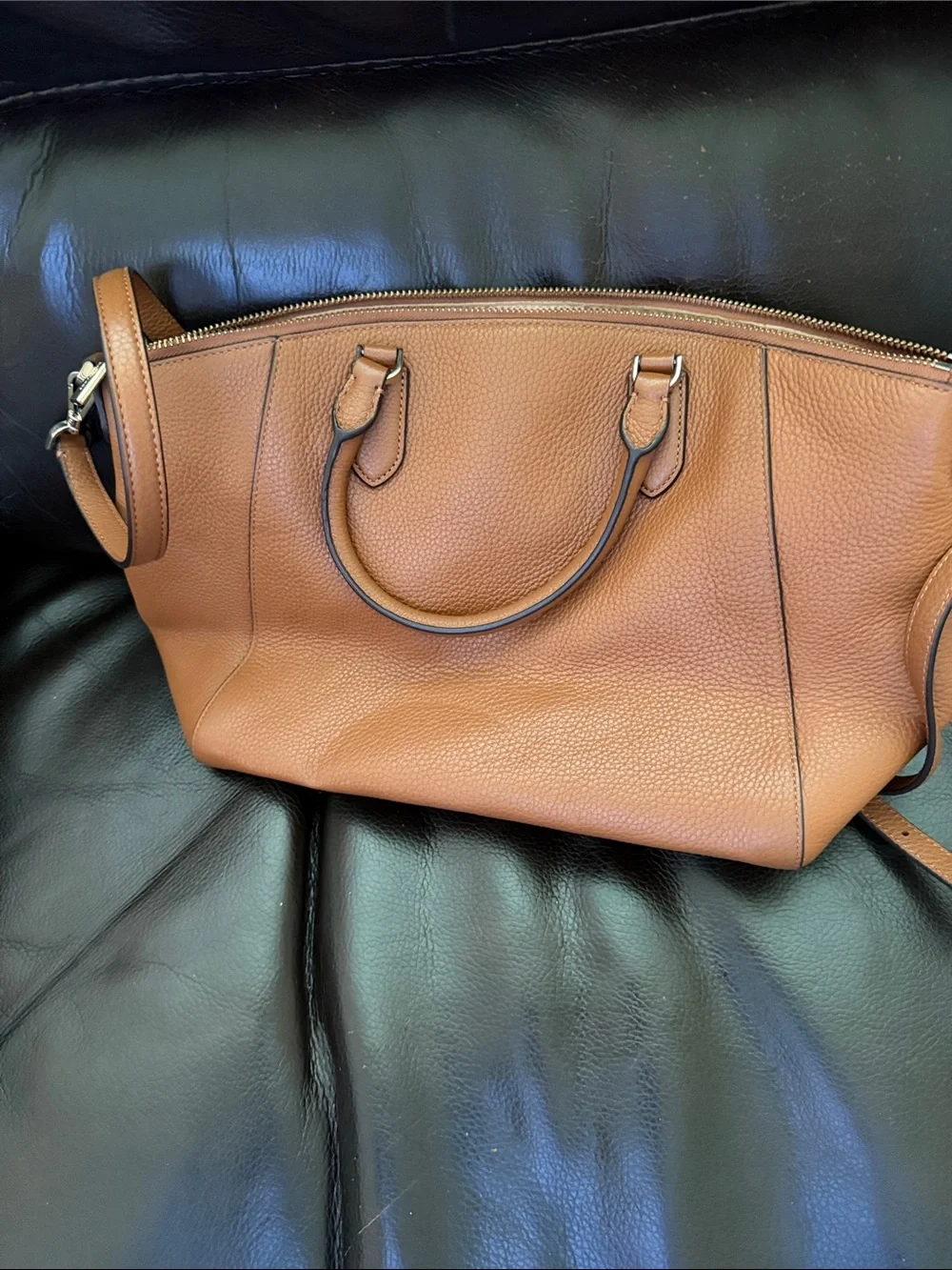 kate spade Tan Pebbled Leather Satchel with Removable Strap